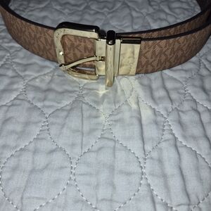 Michael Kors Brown Logo Monogram Belt with Gold Buckle